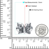Butterfly Oxidized Band Solid 925 Sterling Silver (13mm)