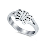 Sterling Silver Small Dainty Petite Butterfly Band Ring Round 925 Sterling Silver