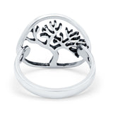 Tree of Life Ring Band Oxidized Round 925 Sterling Silver