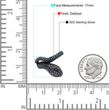 Snake Ring Oxidized Band Solid Simulated Garnet Cubic Zirconia 925 Sterling Silver (17mm)