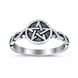Twisted Braided Shank Oxidized Pentagram Star Ring Band 925 Sterling Silver