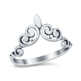 Heart Filigree Thumb Plain Ring V Chevron Midi Band 925 Sterling Silver