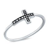 Textured Sideways Cross Band Petite Dainty Thumb Plain Ring 925 Sterling Silver