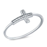Textured Sideways Cross Band Petite Dainty Thumb Plain Ring 925 Sterling Silver