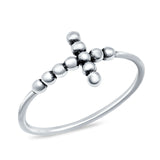 Cross Beaded Plain Ring Petite Dainty Sideways Band 925 Sterling Silver