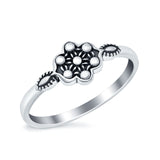 Bali Flower Oxidized Band Plain Ring 925 Sterling Silver