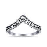 Heart Filigree Thumb Band Chevron Midi V Plain Ring 925 Sterling Silver