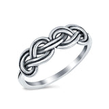 Celtic Crisscross Tangled Knot Band Oxidized Plain Ring Round 925 Sterling Silver