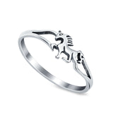 Petite Dainty Horse Plain Ring Oxidized Band 925 Sterling Silver