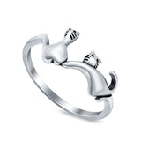 Sterling Silver Cats Ring for Girls Women Plain Band 925 Sterling Silver
