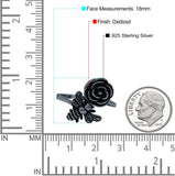 Bee & Flower Ring Oxidized Band Solid 925 Sterling Silver (18mm)
