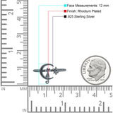 Cat On The Moon Start Rhodium Plated 925 Sterling Silver (12mm)