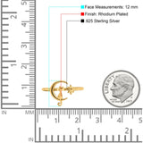 Cat On The Moon Start Rhodium Plated 925 Sterling Silver (12mm)