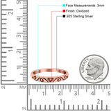 Heart Band Oxidized Ring Solid 925 Sterling Silver (3mm)