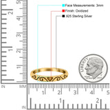 Heart Band Oxidized Ring Solid 925 Sterling Silver (3mm)