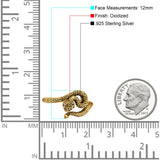 Garnet CZ Red Eye Snake Ring Oxidized Band Solid 925 Sterling Silver Thumb Ring (12mm)