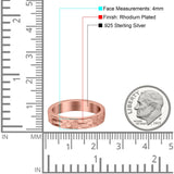 Hammered Ring Rhodium Plated Band Solid 925 Sterling Silver Thumb Ring (4mm)