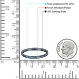 Hammered Ring Rhodium Plated Band Solid 925 Sterling Silver Thumb Ring (2mm)