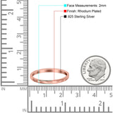 Hammered Ring Rhodium Plated Band Solid 925 Sterling Silver Thumb Ring (2mm)