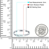 Hammered Ring Rhodium Plated Band Solid 925 Sterling Silver Thumb Ring (2mm)