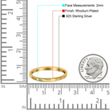 Hammered Ring Rhodium Plated Band Solid 925 Sterling Silver Thumb Ring (2mm)