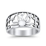 Dainty Sun Rays With Stars Sunshine Half Rounded Design Oxidized Statement Band Solid 925 Sterling Silver Thumb Ring (11.4mm)