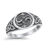 Iconic Celtic Snakes Triquetra Knot Artisan Oxidized Finish Statement Band Solid 925 Sterling Silver Thumb Ring (12mm)