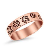 Unique Oak Leaf Rounded Engraved Oxidized Designer Traditional Band Solid 925 Sterling Silver Thumb Ring (5.7mm)