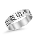 Unique Oak Leaf Rounded Engraved Oxidized Designer Traditional Band Solid 925 Sterling Silver Thumb Ring (5.7mm)