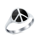 Peace Sign Ring Simulated Turquoise Cubic Zirconia 925 Sterling Silver