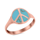 Peace Sign Ring Simulated Turquoise Cubic Zirconia 925 Sterling Silver