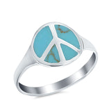 Peace Sign Ring Simulated Turquoise Cubic Zirconia 925 Sterling Silver