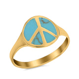 Peace Sign Ring Simulated Turquoise Cubic Zirconia 925 Sterling Silver