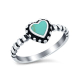 Heart Promise Ring Round Simulated Turquoise Cubic Zirconia Ring 925 Sterling Silver