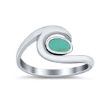 Wave Ocean Oval Simulated Turquoise Cubic Zirconia Ring 925 Sterling Silver