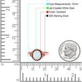 Filigree Petite Dainty Lab Opal Ring Solid Round Oxidized 925 Sterling Silver