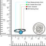 Petite Dainty Lab Opal Ring Solid Round Oxidized 925 Sterling Silver