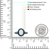Petite Dainty Lab Opal Ring Solid Round Oxidized 925 Sterling Silver