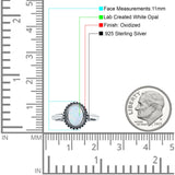 Petite Dainty Lab Opal Ring Solid Round Oxidized 925 Sterling Silver