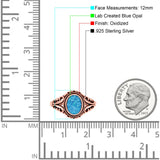 Filigree Vintage Style Oval Lab Opal Ring Solid Oxidized 925 Sterling Silver