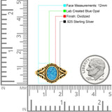 Filigree Vintage Style Oval Lab Opal Ring Solid Oxidized 925 Sterling Silver