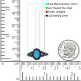 Filigree Petite Dainty Lab Opal Ring Solid Oval Oxidized 925 Sterling Silver
