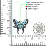 Solitaire Butterfly Ring Band Oxidized Simulated Turquoise CZ 925 Sterling Silver