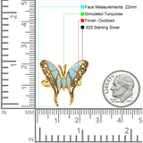 Solitaire Butterfly Ring Band Oxidized Simulated Turquoise CZ 925 Sterling Silver