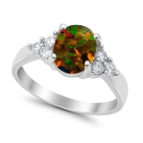 Solitaire Oval Three Stone Simulated Cubic Zirconia 925 Sterling Silver
