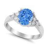 Solitaire Oval Three Stone Simulated Cubic Zirconia 925 Sterling Silver