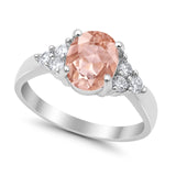 Solitaire Oval Three Stone Simulated Cubic Zirconia 925 Sterling Silver