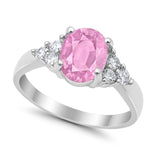 Solitaire Oval Three Stone Simulated Cubic Zirconia 925 Sterling Silver