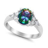Solitaire Oval Three Stone Simulated Cubic Zirconia 925 Sterling Silver