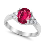 Solitaire Oval Three Stone Simulated Cubic Zirconia 925 Sterling Silver